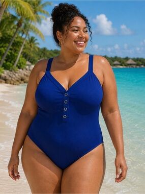 Xhilaration Swimsuit One Piece Blue Snap Front Ribbed Womens Size 16W